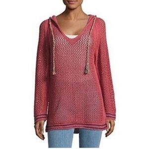 Free People Shadow Stripe Open Knit Hoodie Sweater Size XS